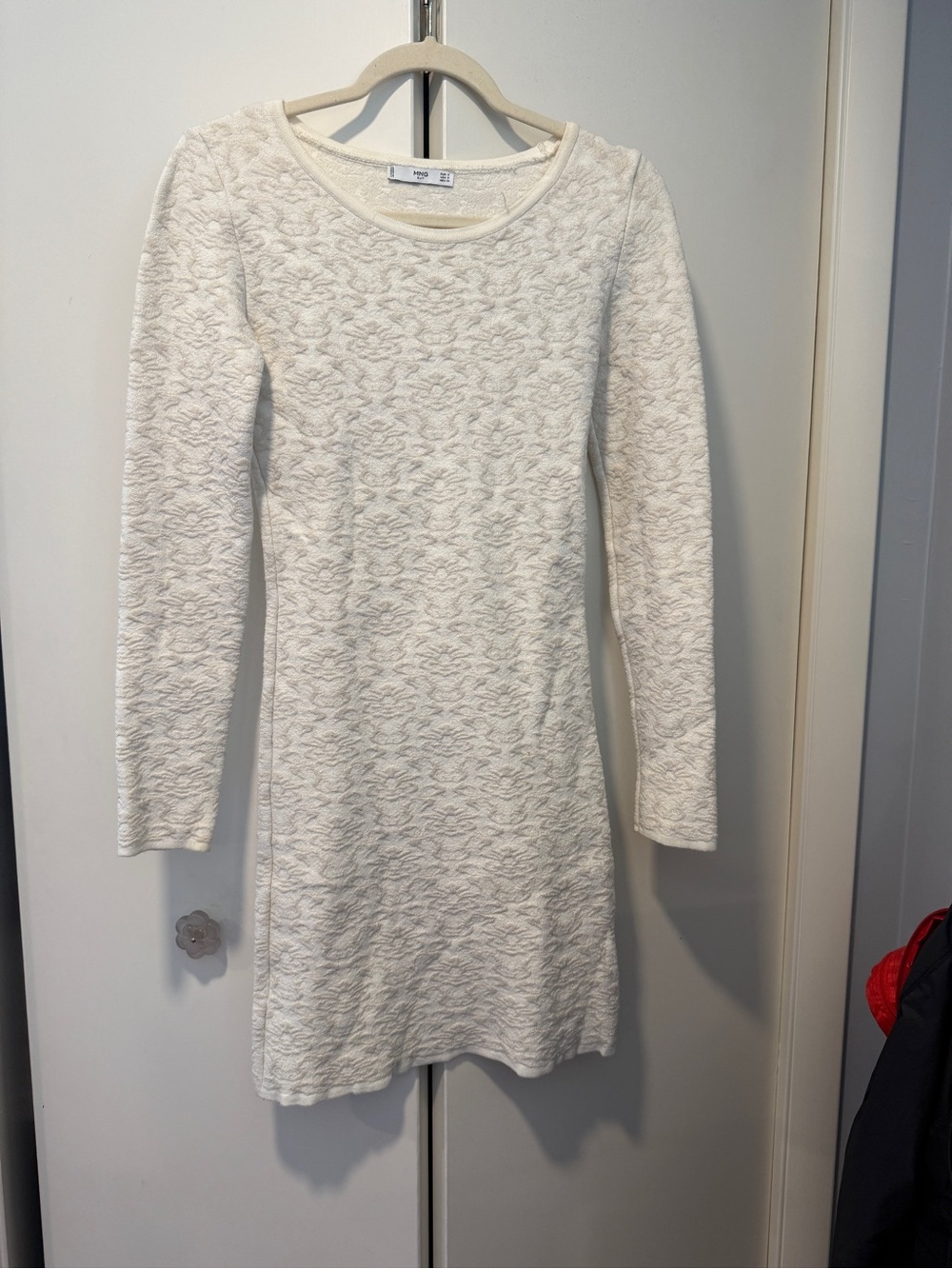 Mango Cream Textured Long Sleeve Dress